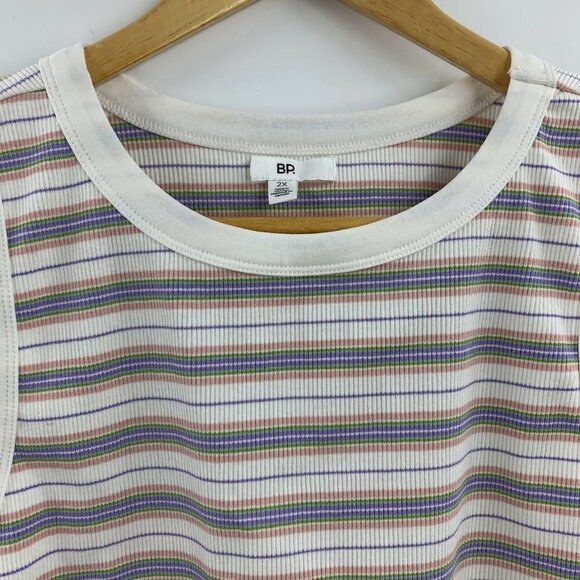 Nordstrom BP Women's White Kalee‎ Stripe Cotton Rib Knit Ringer Tank Size 2X NWT - Picture 4 of 12